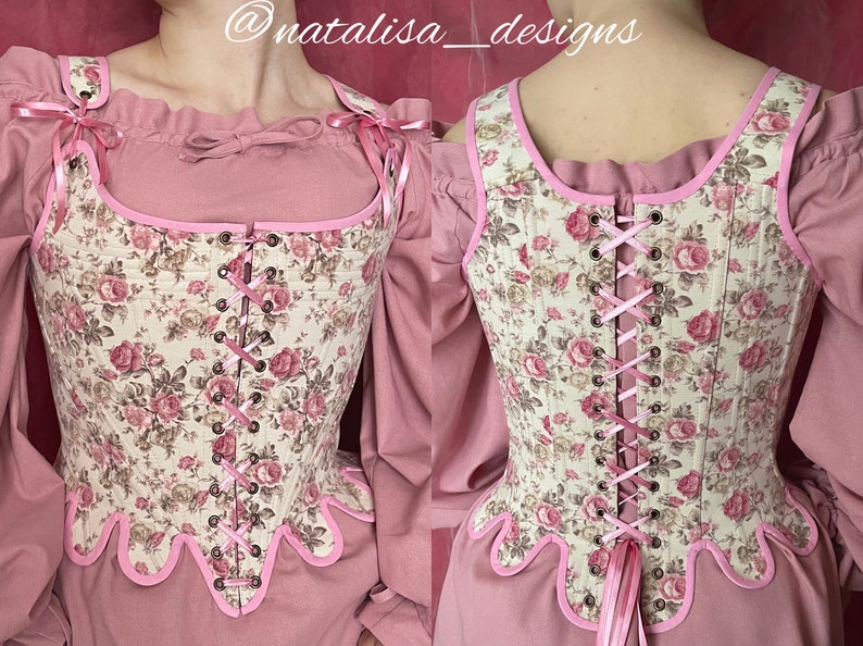 Historical Late 18th Century Stays Fantasia Half-Boned Stays Reversible Midbust Corset Elizabethan Renaissance image 3