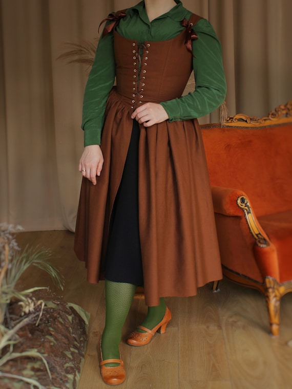 Cottagecore Corset Dress clover: 18th Century Inspired Peasant Style,  Wool/linen Blend - Etsy