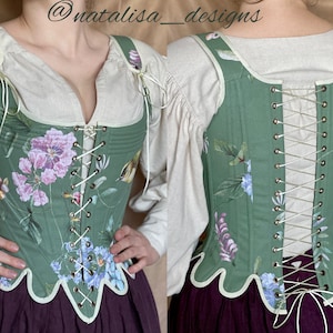 Historical Late 18th Century Stays Fantasia Half-Boned Stays Reversible Midbust Corset Elizabethan Renaissance image 2