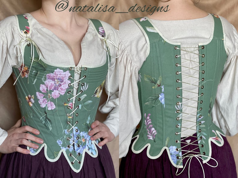 Historical Late 18th Century Stays Fantasia Half-Boned Stays Reversible Midbust Corset Elizabethan Renaissance image 2