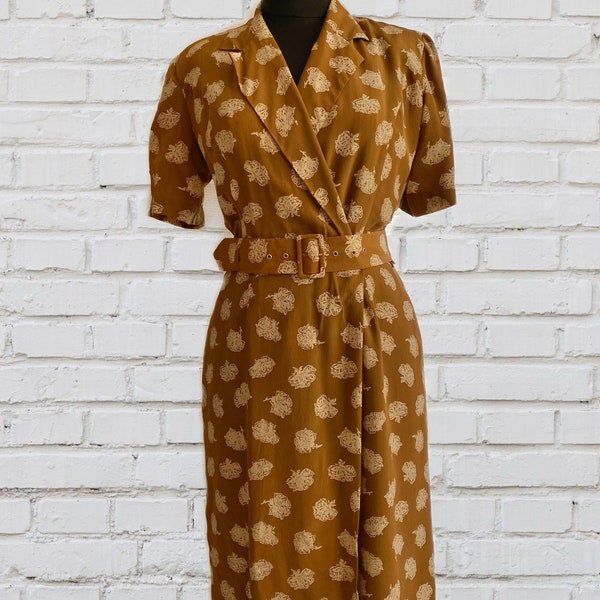 Vintage wrap silk dress - 80s does 40s dress - vintage style dress - 1980s fashion