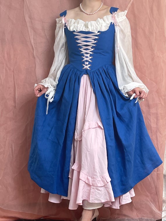 blue peasant dress 18th Century Style Corset Daisy : Custom Linen Working Class Dress The skirt has the Size:42/ S Fashion jen12/29 VELVET BLACK EVENING DRESS