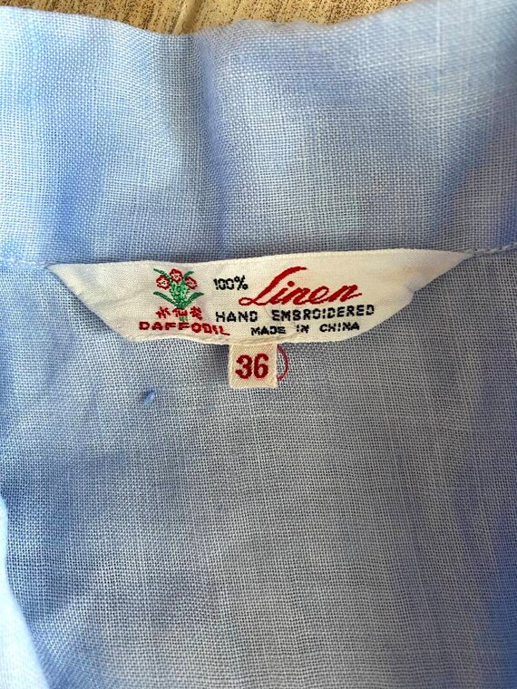 Vintage 1960-70s linen blouse with floral hand em… - image 8