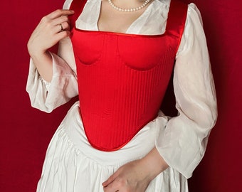 Handmade Ready To Ship Corset “Drama” - 17th Century Style Stays  - Reversible MidBust Corset - Historical Stays - Fully-Boned Stays