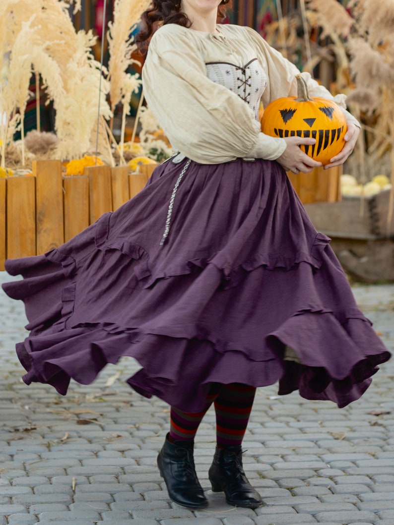 Vintage Inspired Tea-Length Skirt Marigold Designer Skirt With Layered Frills Bohemian Style Skirt image 4