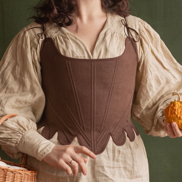 18th Century Style Corset "Grace" - Reversible Midbust Corset - Half-Boned Stays - Renaissance Peasant Bodice - Elizabethan