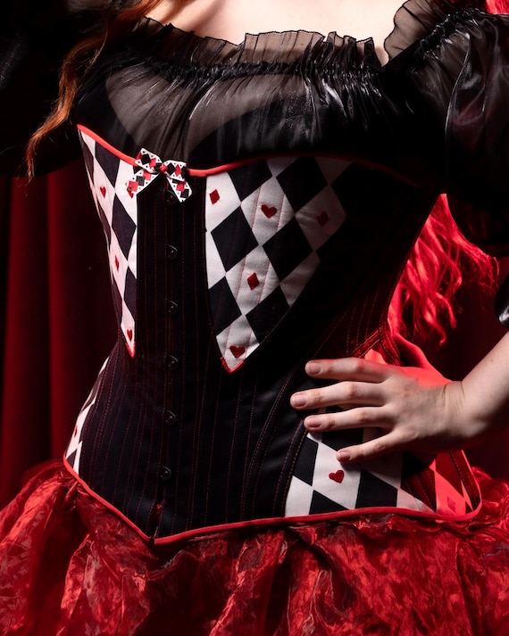 Handmade Red Queen Corset: Hand Embroidered, Victorian Style, Hourglass Shape