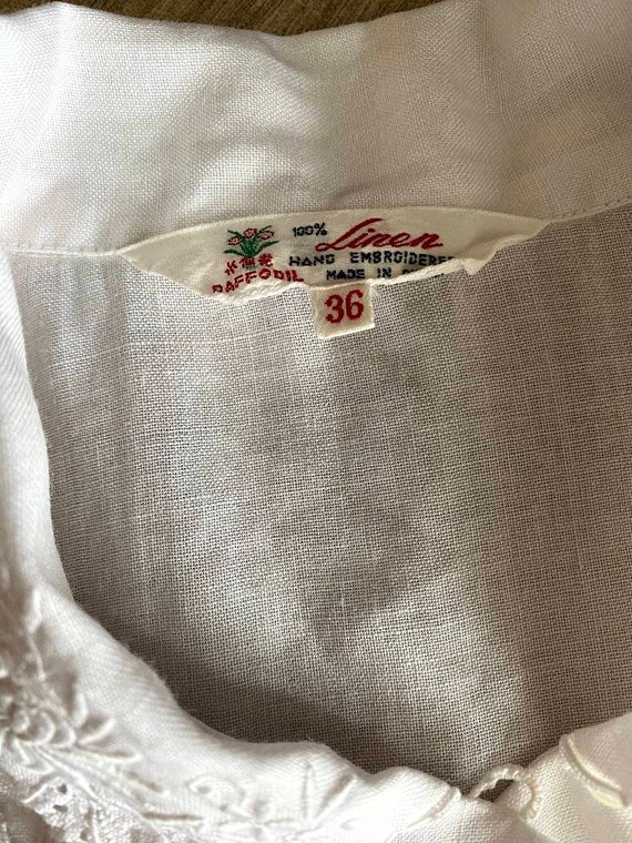 Vintage 1960-70s linen blouse with floral hand em… - image 4