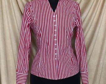 Vintage 1980s rockabilly style striped shirt - 1950s retro blouse - pin up blouse