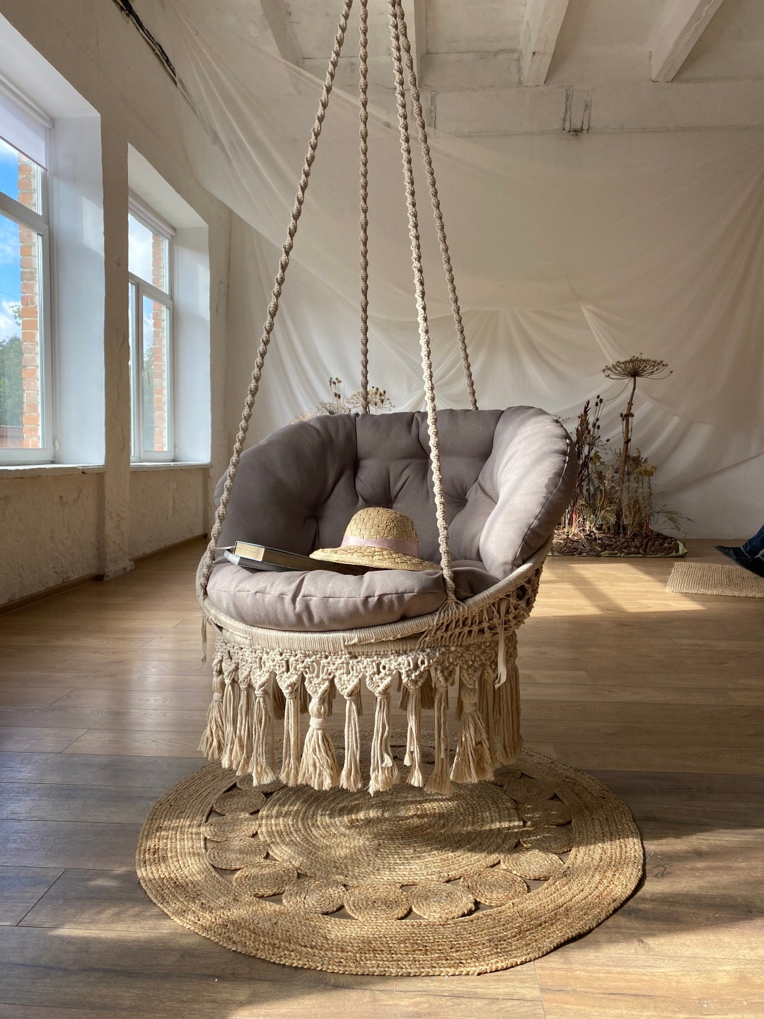 Macrame Hanging Chair, Adult Swing Chair,bedroom Hanging Chair, Indoor