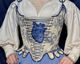 18th Century Inspired Stays "Utopia" - Reversible Midbust Corset - Front and Back Lacing - Half-Boned Stays - Renaissance - Elizabethan