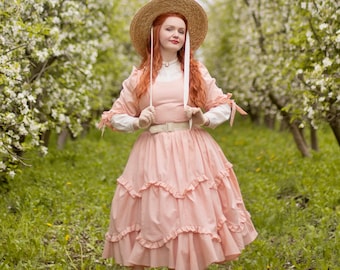 Vintage inspiriertes Sommerkleid „Dahlia“ – Baumwollkleid im Stil des 18. Jahrhunderts – Volles Kleid mit Rüschen – Cottagecore – Renaissance – Baumwolle