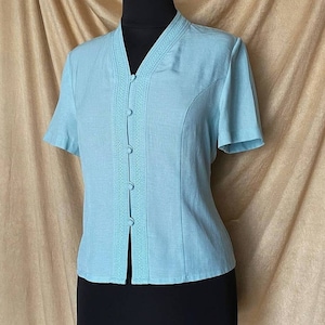 Vintage 1980s-1990s baby blue blouse - Embroidered blouse