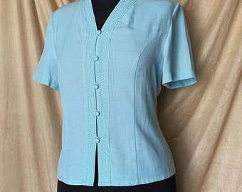 Vintage 1980s-1990s baby blue blouse - Embroidered blouse