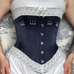 Late Victorian 1890-1900s Midbust Corset “Florence” With Lace Decoration and Flossing - Historical - Silk Corset - Early Edwardian Corset