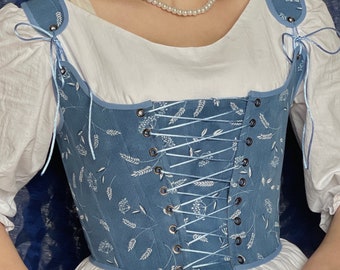 Cropped Peasant Style Corset &quot;Delight&quot; - Reversible Half-Boned Stays - Renaissance Front Closure Bodice - 18th Century Inspired Corset