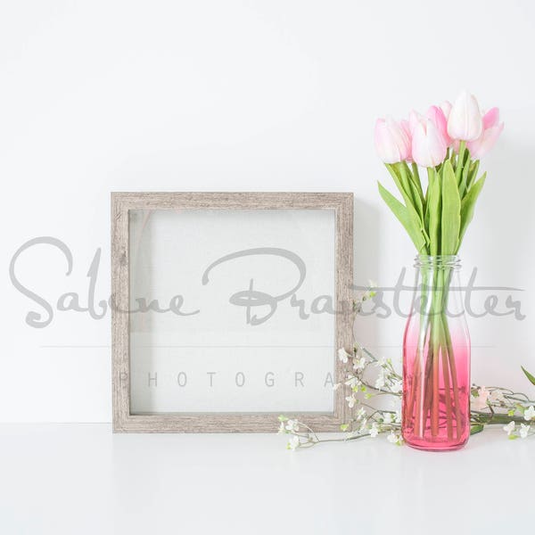 Styled Stock Photography "Tulip Love Affair", Mockup-Digital File, Square Wood Sign/Shadow Box Mockup