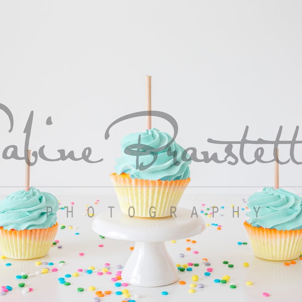 Styled Stock Photography "Sugar Rush", Mockup-Digital File, Blue/Teal Cupcake/Cake Topper Mockup (Color Digitally Changed)