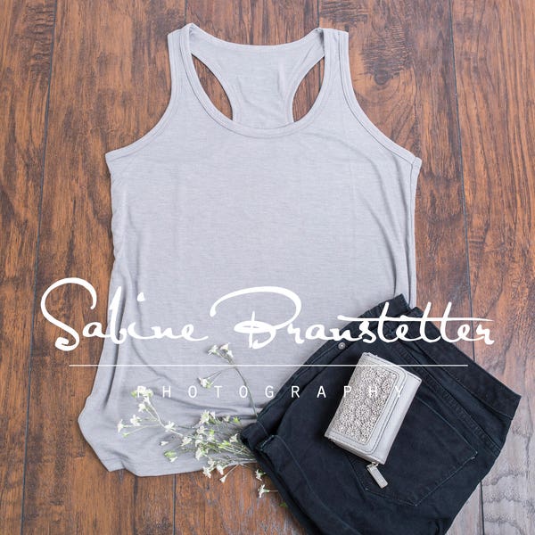 Styled Stock Photography "Savannah", Mockup-Digital File, Flat Lay Gray Women's Racerback T-shirt Mockup (Square Image)