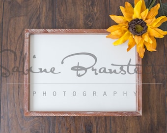 Styled Stock Photography "Sunny Flower", Mockup-Digital File, Brown Wood Frame with Sunflower Mockup