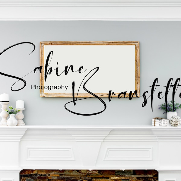 Mockup "Fancy Living", Mock Up-Digital JPEG File, 20x35 Horizontal Rustic Wood Sign Over Fireplace, Farmhouse Style Decor Photography