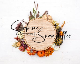 Fall/Thanksgiving Round Wood Sign Mockup "Autumn Greetings", Digital JPEG File