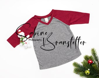 Kavio Raglan Infant/Toddler/Kids Gray and Red Unisex Christmas Shirt Mockup "Frosty", Digital JPEG File,