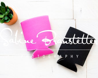 Styled Stock Photography "Keep It Cool", Mockup-Digital File, Pink And Black Can Cooler Sleeves Mockup