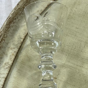Blefeld sherry glass with cut rose on the bowl, set of six cordial glasses with etched rose, handblown glassware for bar cart or table