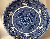 Round platter blue and white chinese porcelain platter vintage platter export chinese porcelain serving platter blue and white charger