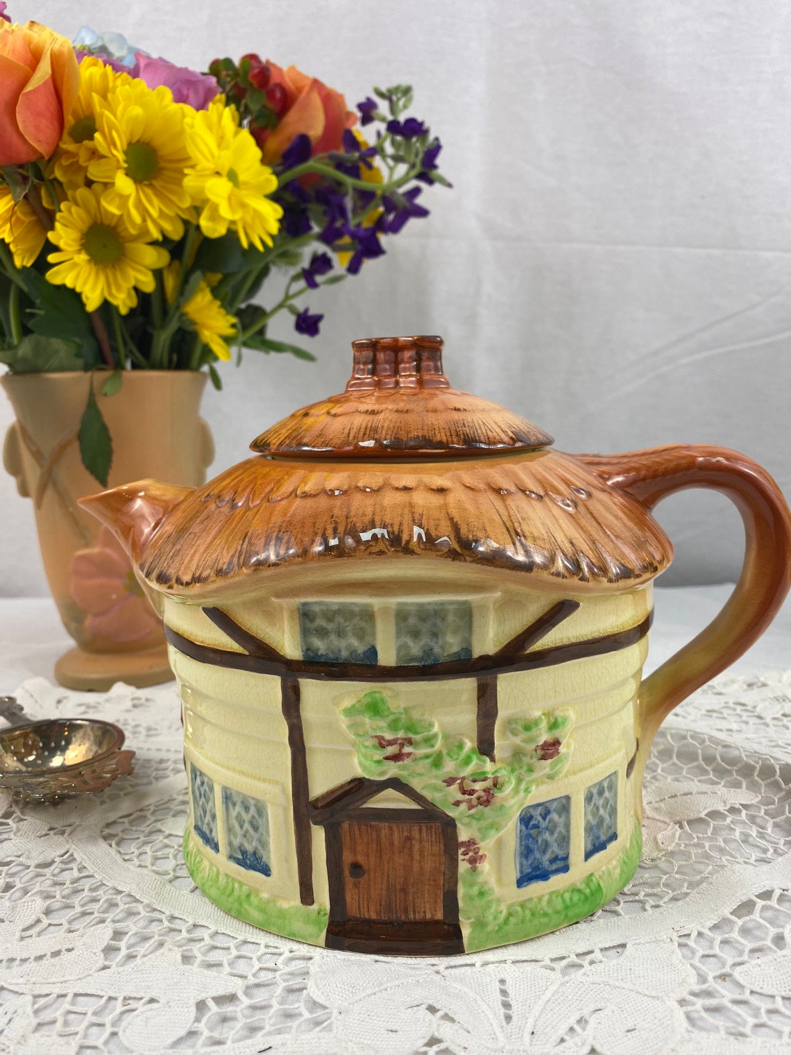 English Cottage House Teapot Burlingtonware Cottage Vintage Etsy