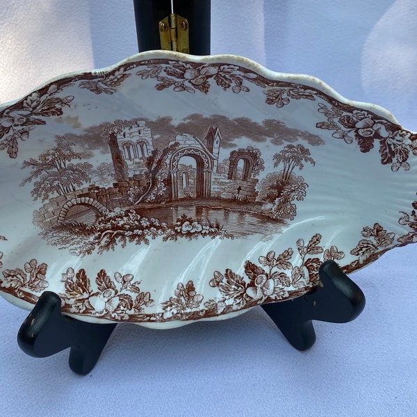 Copeland Spode transferware ABBEY RUINS, brown transferware serving tray, trinket tray, antique english transferware