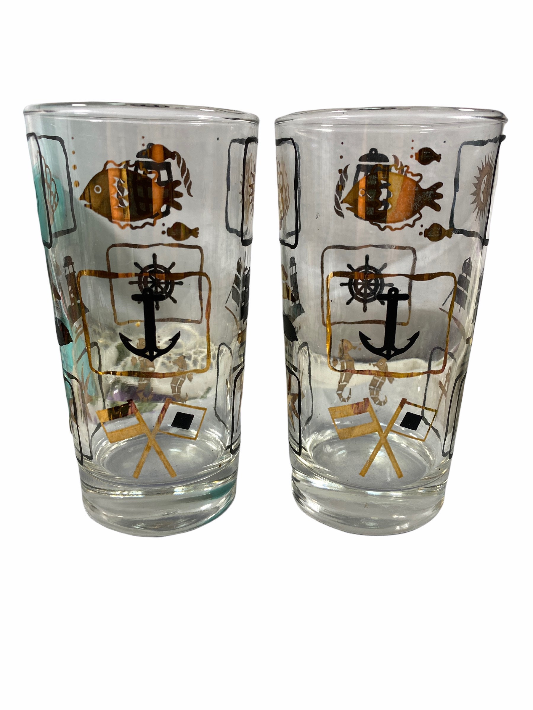 Set of 5 Nautical Themed Tall Drinking Glasses by Dominion Glass of Ca –  Pod22Vintage