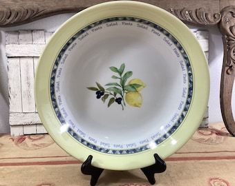 Carmina by Royal Doulton, large pasta or salad serving bowl, Tuscan  inspired serving bowl with cheerful lemon and olive design,