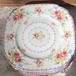 Royal Albert Petit Point Bone China Square Bread and Butter Plates, set of 5 plates (5) plates.
