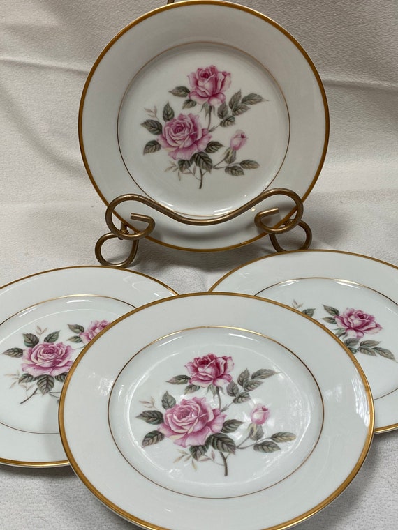 Noritake Lindrose Salad Plates (set of 4): Mid Century Pink Roses