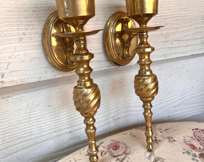 Brass Wall Candle Holders Wall Sconces Set of Two Brass Etsy