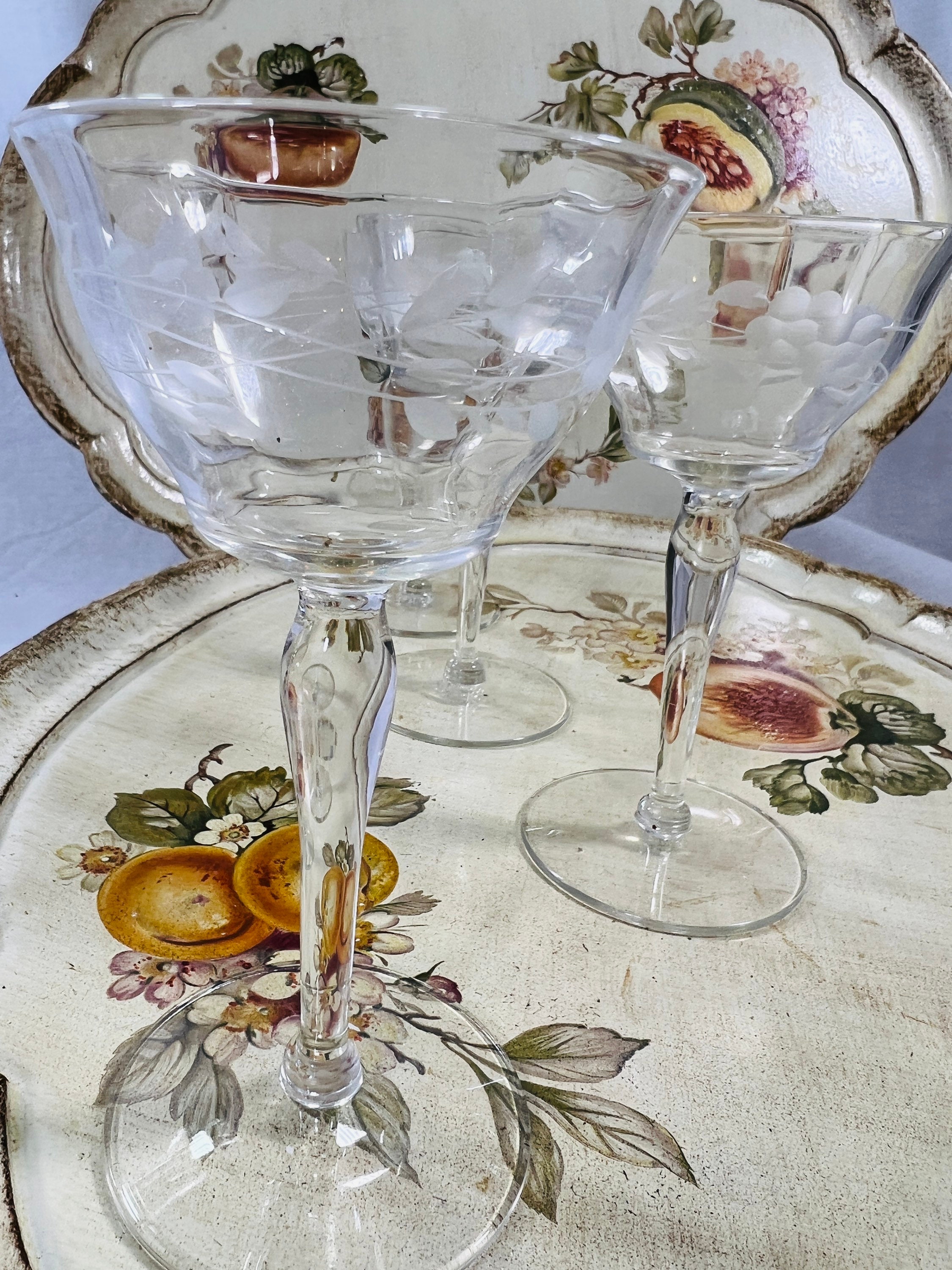 Vintage Etched Glass Cordial Glasses Set of Four Small Etsy