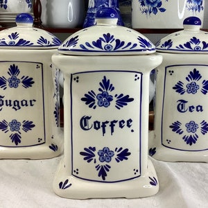 Porcelain Blue And White Tea Coffee Sugar Canisters Delft Blue