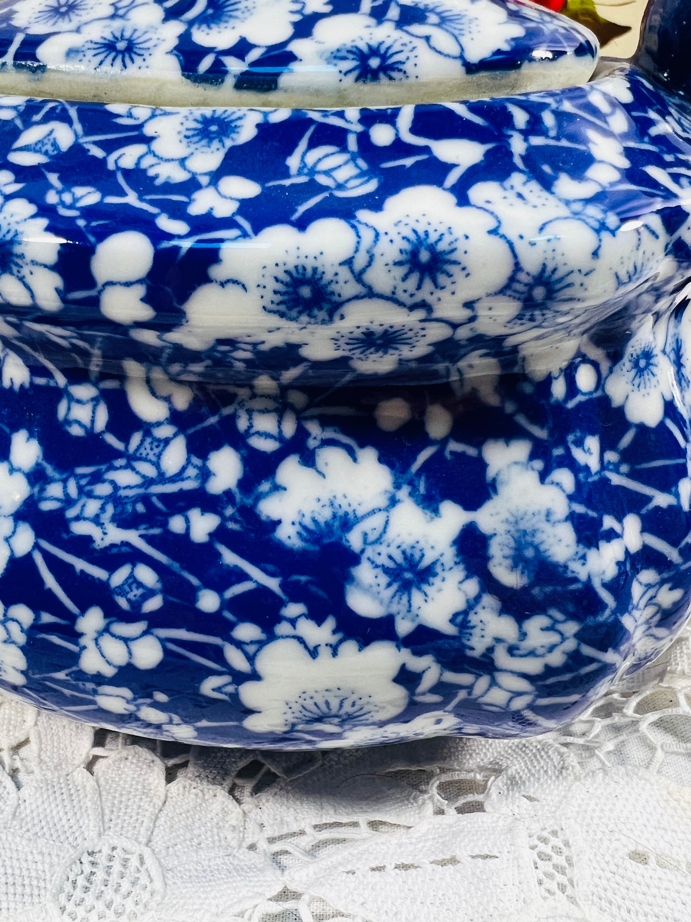 Blue and White Calico Teapot Large Tea Pot Calico Pattern Etsy