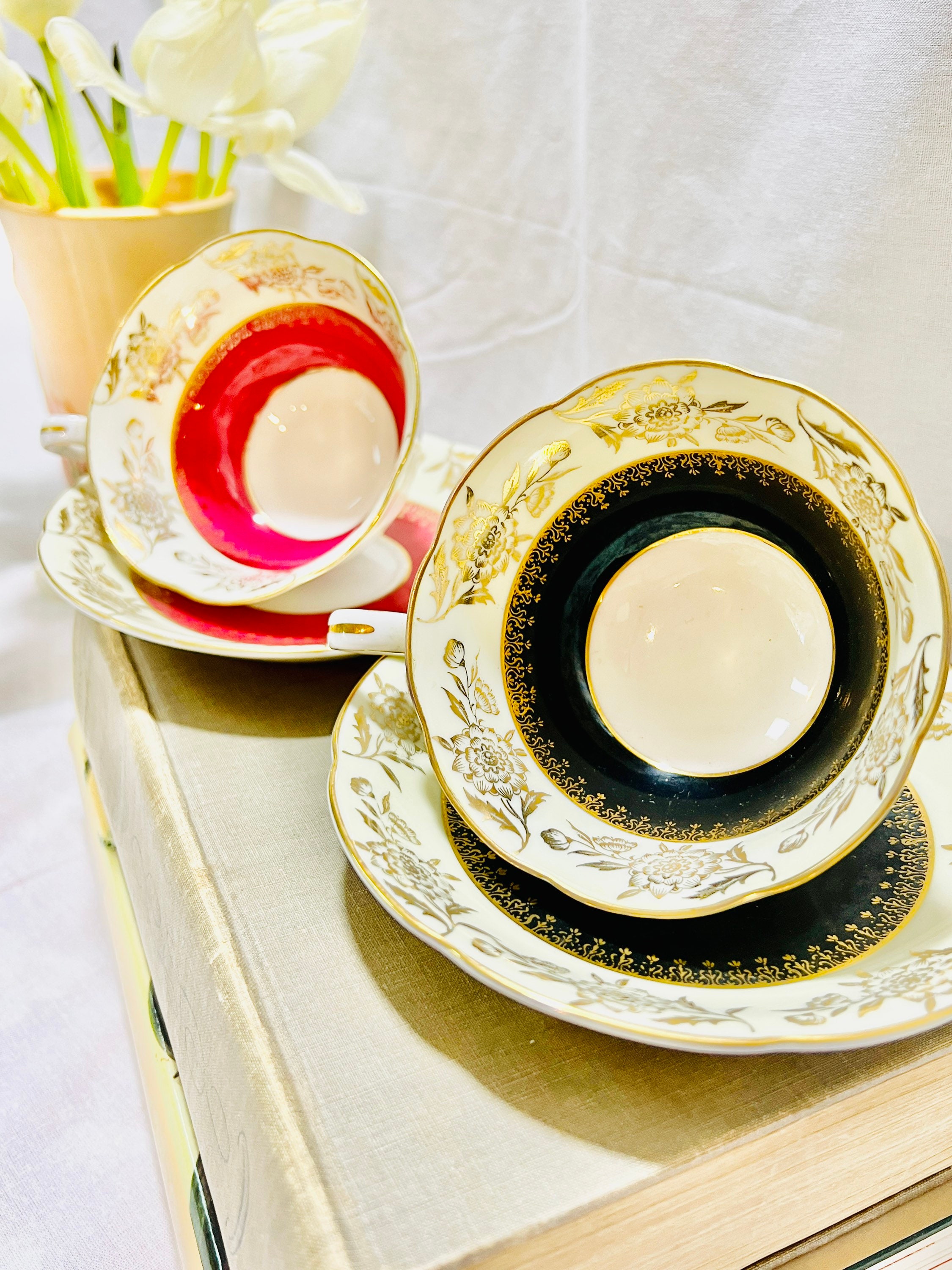 Black and Gold Teacup and Saucer - Etsy