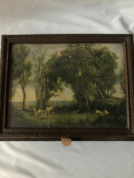 Dresser Box Vanity Tray With French Outdoor Scene Wooden Dresser Box Vanity Tray With French