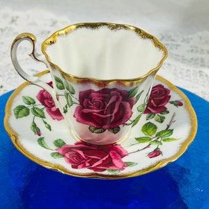 Adderley Vintage Teacup y platillo set Pink Roses Made in ENGLAND Tea Cup, taza de té estética cottage core con rosa y dorado