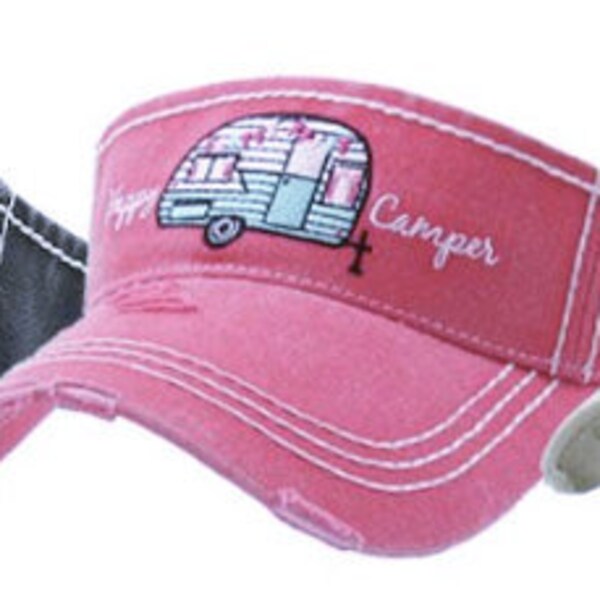 Happy Camper Sun Visor,Happy Camper embroidered hat, glamping visor, happy camper cute, womens visor, camping, camping gift