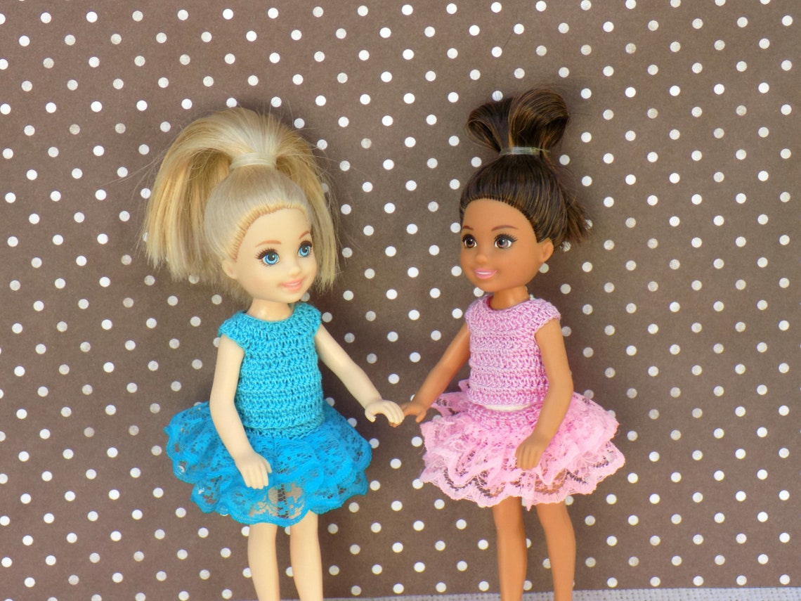 Barbie Chelsea doll clothes top and lace skirt. Crochet Etsy
