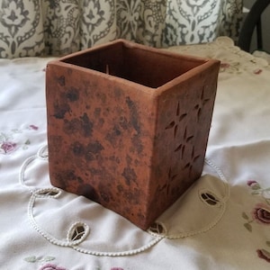 1970s Ceramic Clay candle luminary burner reflective pattern candle holder
