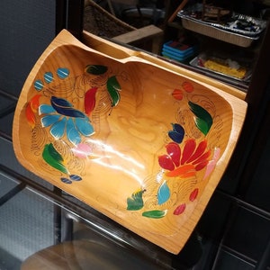 Hand Painted Large Wooden Bowl 1970&#39;s