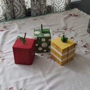 Wooden Apple Blocks. Painted with vintage Nails, Country Décor Set of 3