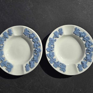 Wedgewood of  Etruria Barlaston  Embossed Queen&#39;s Ware 2 Small Ashtrays, ring dish, make-up trays
