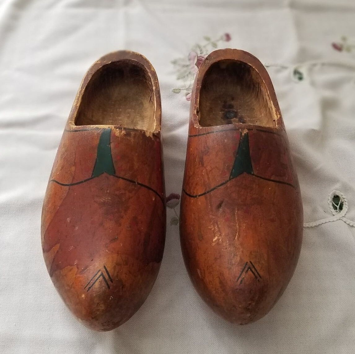 Vintage Dutch Carved Wooden Clogs Shoes -